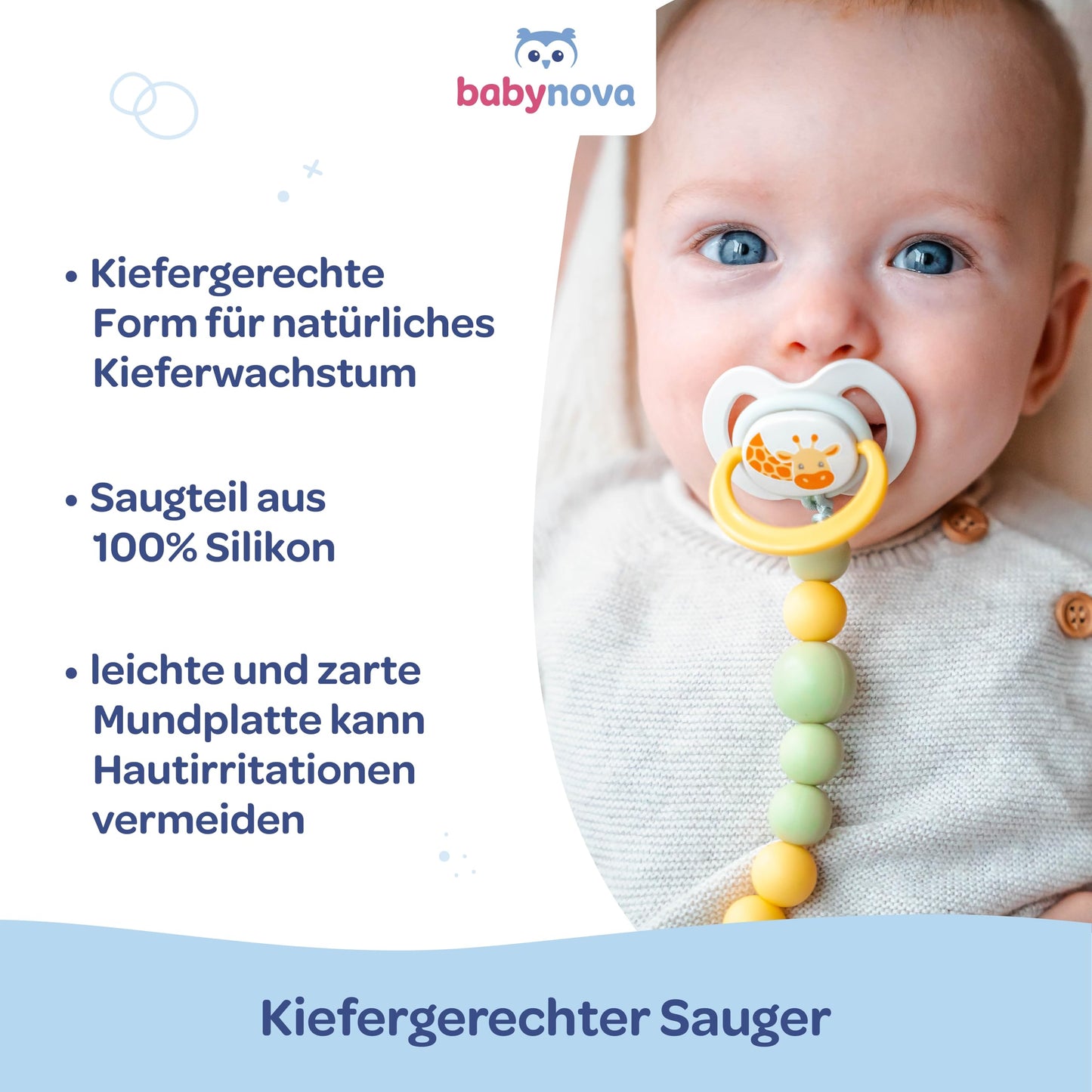 babynova Silikon Schnuller 2er-Set mit Sterilisationsbox - Schnuller Größe 1, 0-6 Monate - kiefergerechter Nuckel – BPA-frei – Made in Germany - Elefanten