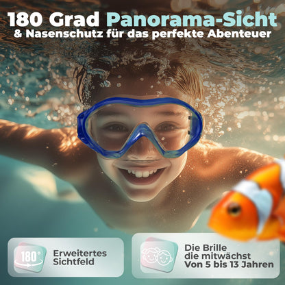 KIDVERSE Schnorchelset Kinder - Taucherbrille mit Schnorchel - Panorama Taucherbrille mit Nase - Kindertaucherbrille Alternative Schnorchelmaske