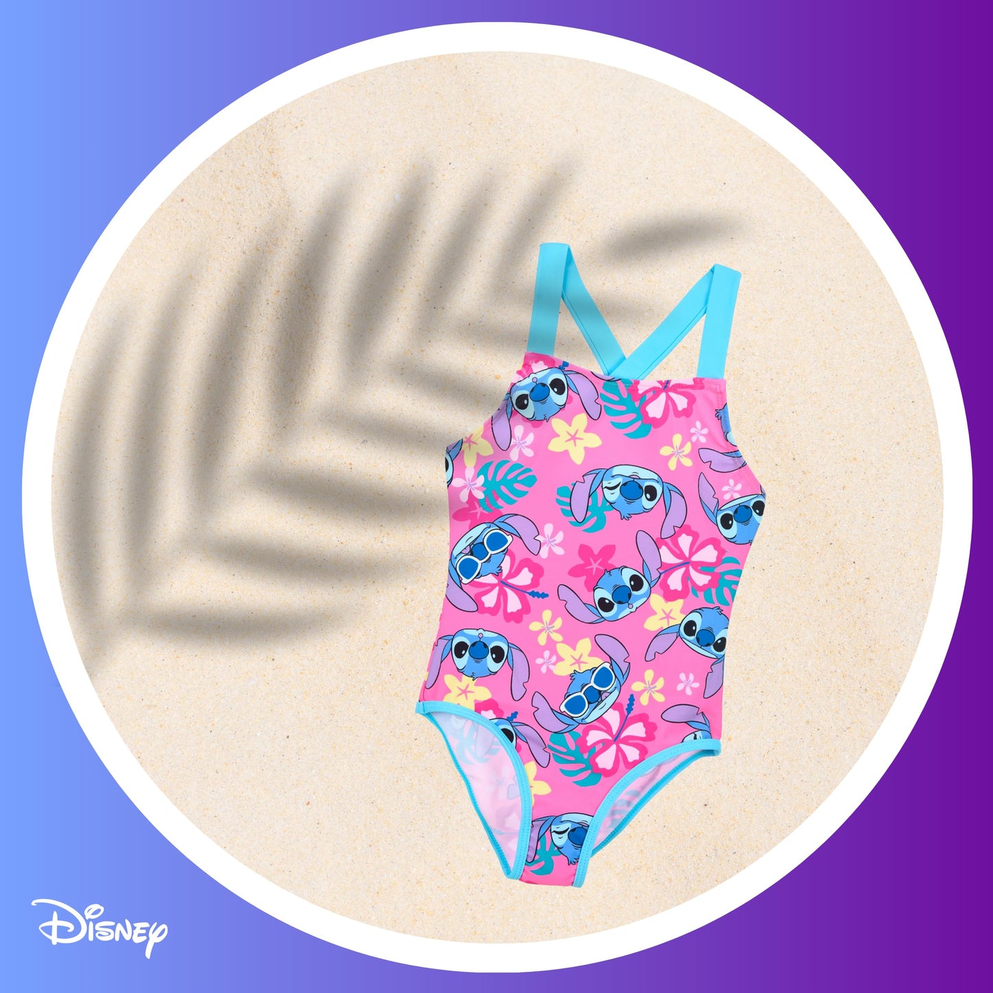 Disney Stitch Badeanzug für Mädchen, Tropisches Design Einteiliger Badeanzug, Größen 3 bis 8 Jahre