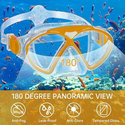 JEMULICE Taucherbrille Kinder, Schwimmbrille Kinder Schnorchelmaske für Jungen Mädchen, Tauchmaske mit Nasenabdeckung 180°Panorama HD Anti Nebel Anti-Leck Schwimmmaske für Kinder 4-16 Jahre