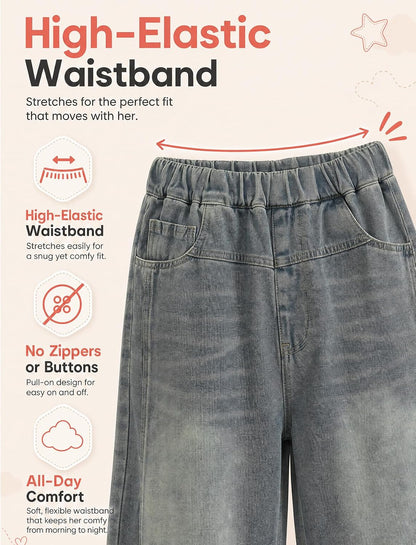 Baggy Jeans Jungen Weites Bein Gummibund Denim Jeanshosen Gr.120-170 | Baumwolle Lässige kinder Jeans Jungen Elastischer Freizeithose für 5-14 Jahren