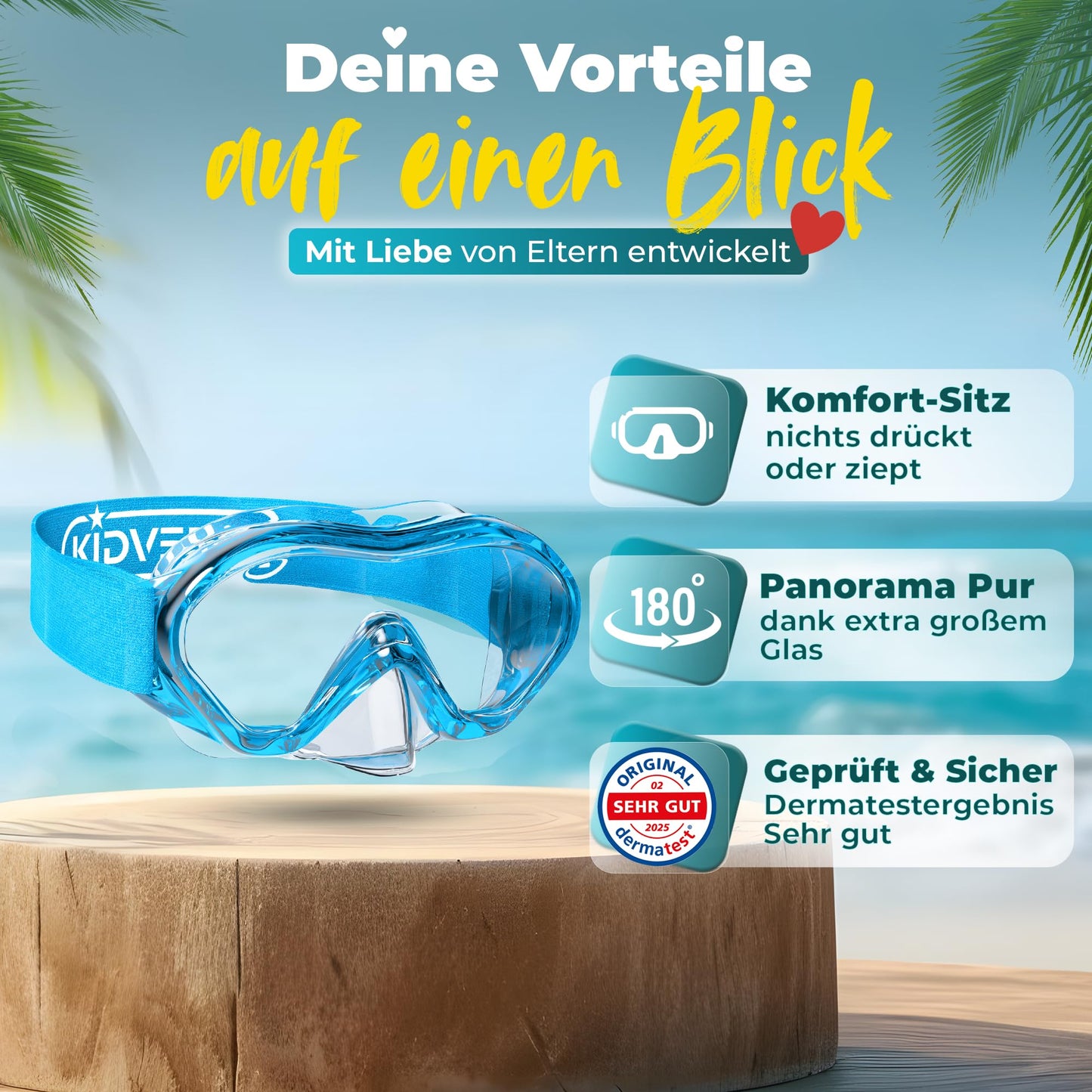 KIDVERSE Schnorchelset Kinder - Taucherbrille mit Schnorchel - Panorama Taucherbrille mit Nase - Kindertaucherbrille Alternative Schnorchelmaske