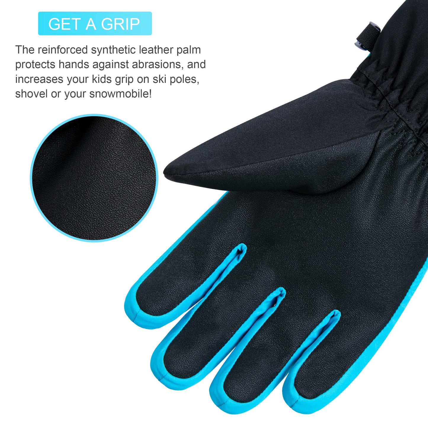 ThxToms Children's Ski Gloves, Winter Snow Ski Gloves, -15°C, Windproof, Waterproof, Warm, PU Thickened Cold Weather, Outdoor Sports, Snowboarding, Skiing, Bike, for Boys and Girls aged 3-13 Years Old