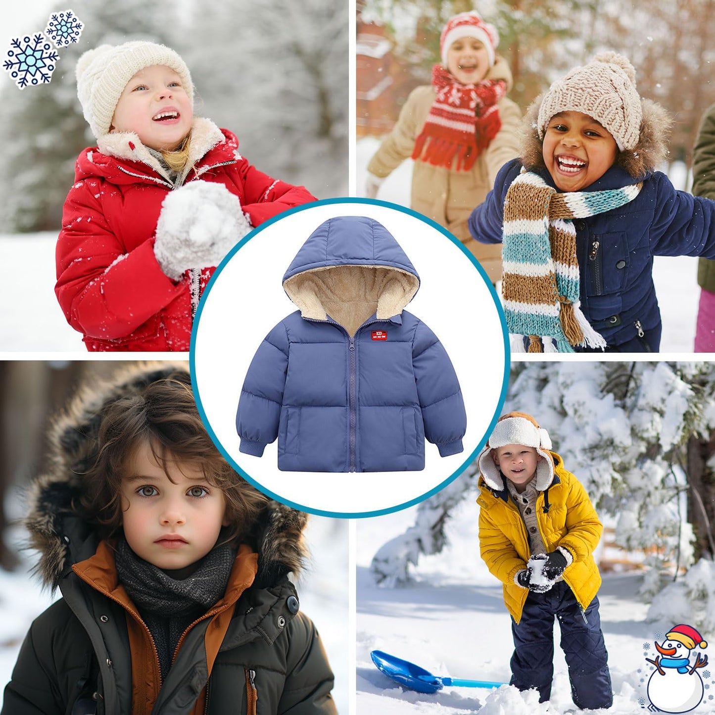 kids4ever Baby Winter Jacket Coat Zip Hooded Jacket Windproof Warm Fleece Outerwear Snowsuit with Two Pockets for Boys Girls 12 Months - 5 Years