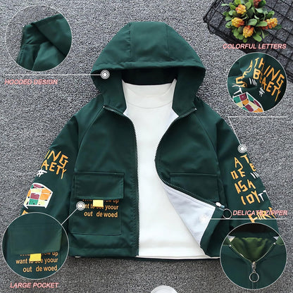 L SERVER Transition Jacket Boys Windbreaker with Hood Fashion Trench Coat Children Lightweight Windbreaker Outdoor Jacket for Spring and Autumn 