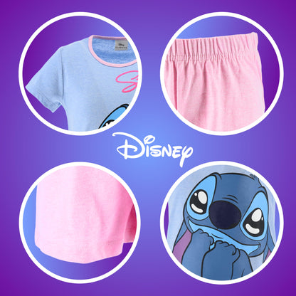 Disney Stitch Pyjamas für Mädchen, Stitch Design 2-Teiliges T-Shirt und Shorts-Set für Mädchen, Geschenk für Mädchen, Größen 6 bis 12 Jahre
