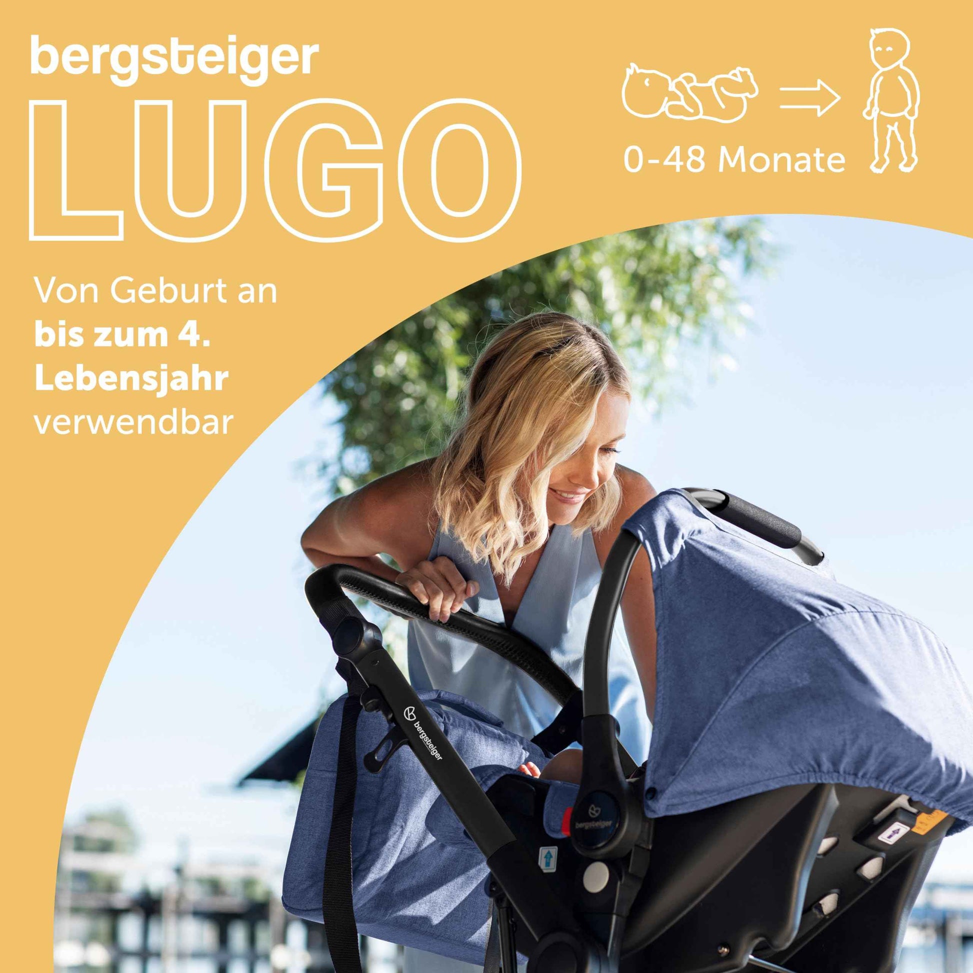 Bergsteiger Lugo 3-in-1 Pushchair Complete Set Including Accessories - Baby Seat, Buggy Attachment, Sun Protection & Weather Footmuff | Isofix Station Available