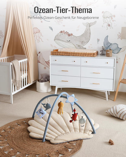 Blissful Diary Spielbogen Baby, Übergroßes Blattförmiges Spieldecke Baby Gym Activity Decke mit 6 Abnehmbare Spielzeuge, krabbeldecke Unverzichtbare Babygeschenke, Waldgrün