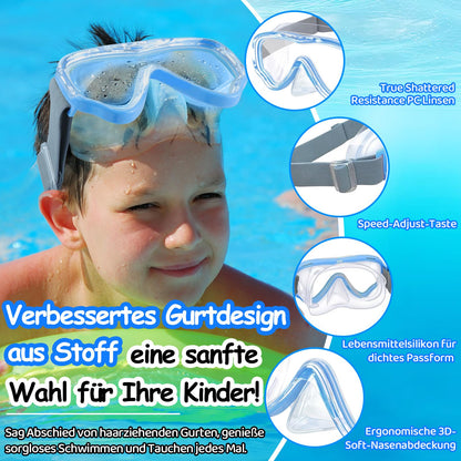 Vvinca Children's Diving Goggles with Fabric Band, Swimming Goggles Children for Years Boys Girls, Snorkel Mask Children 180° Panorama Anti-Leak Diving Mask Children for 3-13 Years