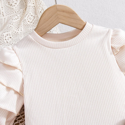 Baby Kinder Mädchen Kleidung Set Rüschen gerippt Langarm Top Fliege Checked Rock 2 Stück Frühling Herbst Kleinkind Outfits Set