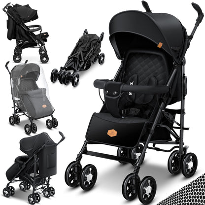 KIDIZ® City-Pro Pushchair Folding Pushchair Pushchair Sports Pushchair Foldable 360° 6 Inch Wheels Includes Mosquito Net, Footmuff and Rain Cover Foldable Sleep Function Blue 