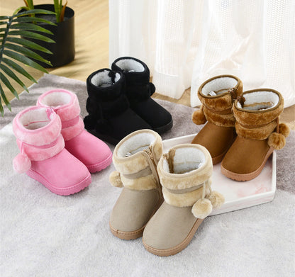 Children's Warm Lined Snow Boots, Girls' Winter Shoes, Baby Non-Slip Boots, Toddler Shoes, Soft Soles, Slip-On Boots