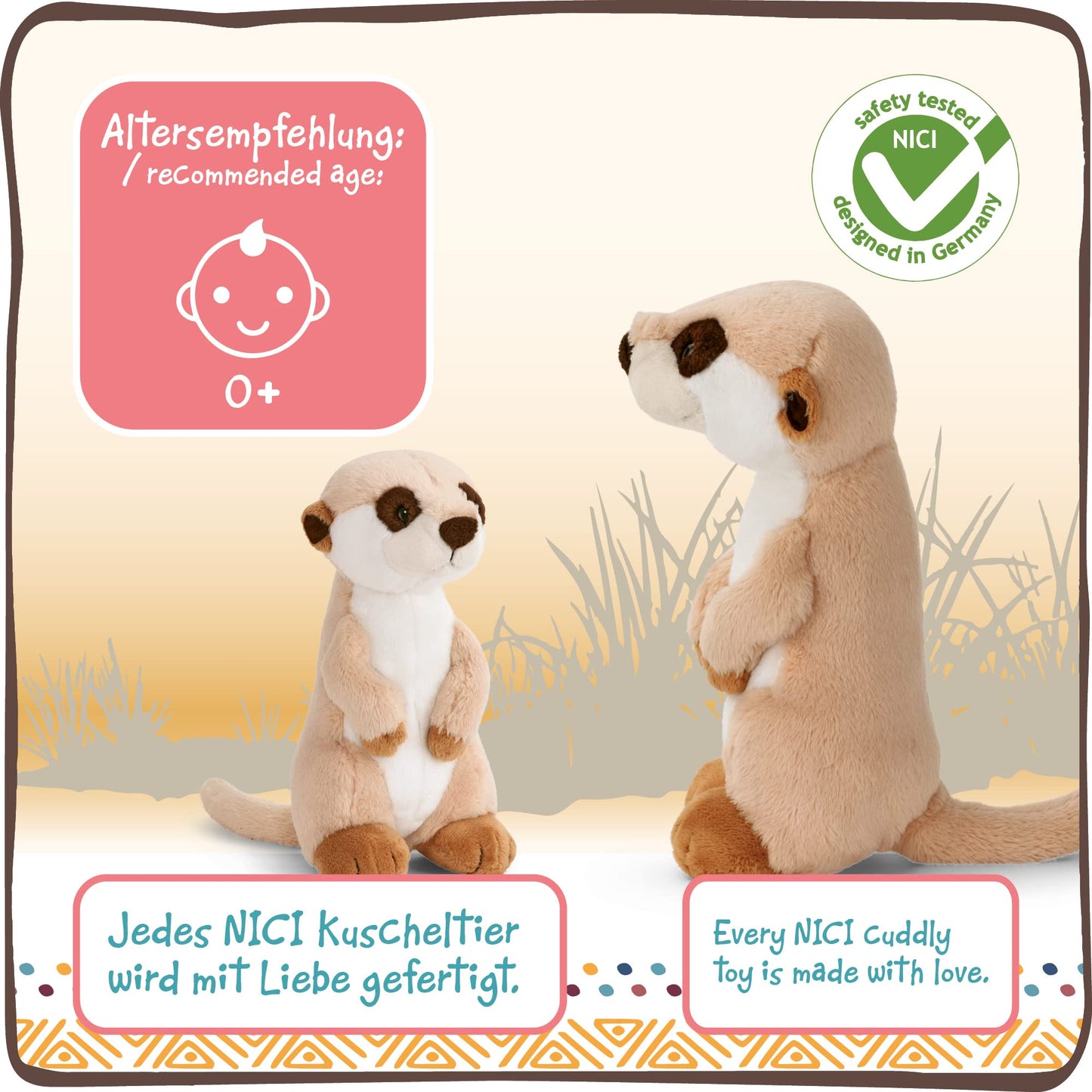NICI Kuscheltier Erdmännchen 15 cm – Erdmännchen Plüschtier für Mädchen, Jungen & Babys – Flauschiges Stofftier Erdmännchen zum Kuscheln, Spielen und Schlafen – Gemütliches Schmusetier – 46343