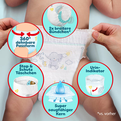 Pampers Premium Protection Pants Größe 4, 168 Windeln, 9kg-15kg, Mit 360° Passform und 2x breiteren Bündchen als vorher für unseren besten Komfort & Schutz