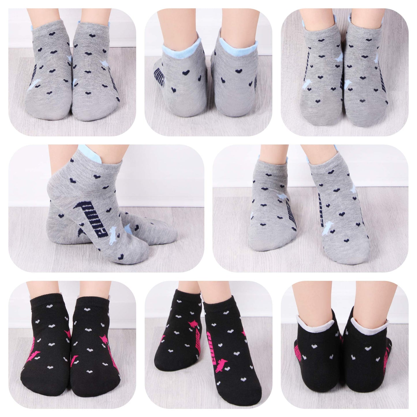 L&K-II 10/12 Paar Kinder Mädchen Socken mit niedlichen Herzmustern Kids Füßlinge Sneakersocken bunt 2825