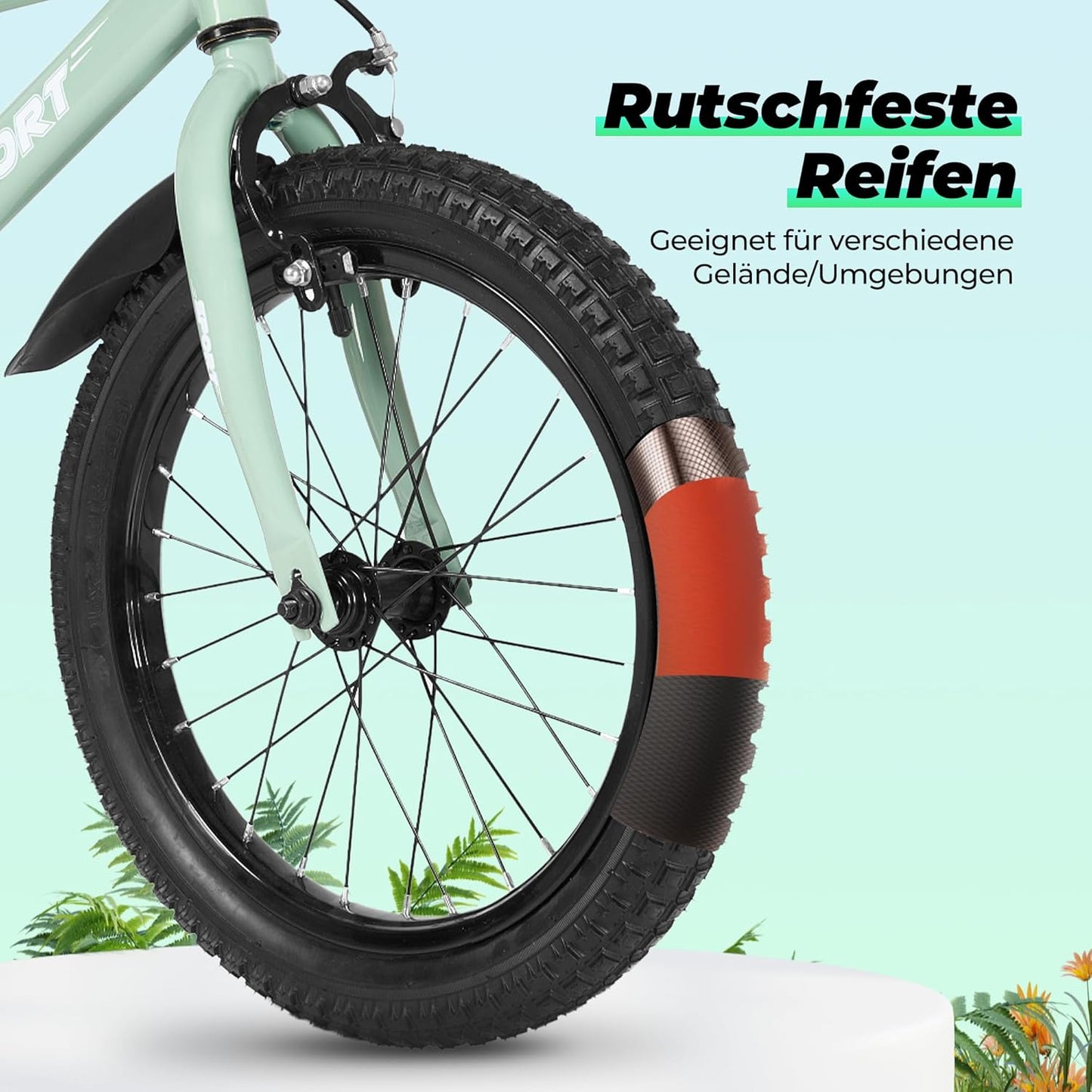 BODIOO Kinderfahrrad 12 Zoll, Fahrrad für Jungen und Mädchen mit Stützrädern, robustem Rahmen, verstellbarem Sitz, Rücktritt- und Handbremse, geeignet für Fahrer von 83 bis 96 cm (Minzgrau) - Meloni2