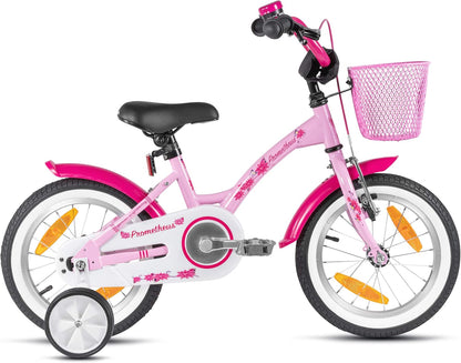 PROMETHEUS BICYCLES Kinderfahrrad ab 4 Jahren - Mädchenfahrrad 14 Zoll Kinder Fahrrad Mädchen Fahrrad Kinder mit Stützräder Rücktrittbremse in Rosa - Meloni2