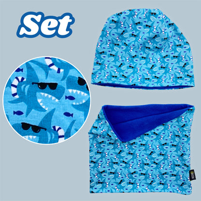 HECKBO Children's Beanie Hat & Scarf, Tube Scarf Set, for Girls and Boys, 95% Cotton, Autumn, Spring, Winter