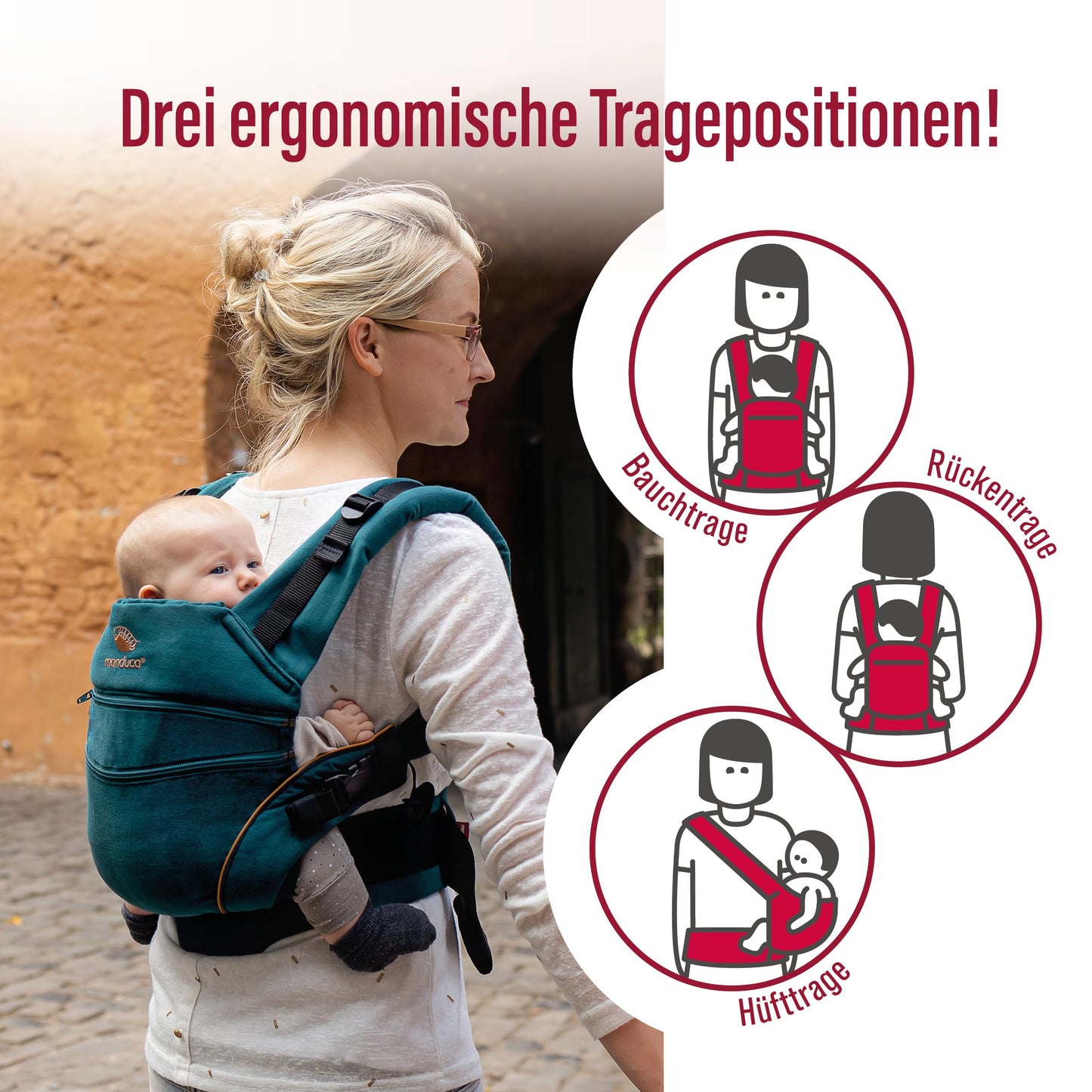 manduca XT Babytrage - Verstellbarer Sitz, der mitwächst - Vom Neugeborenen bis zum Kleinkind - Babytrage aus Bio-Baumwolle mit 3 Tragemöglichkeiten