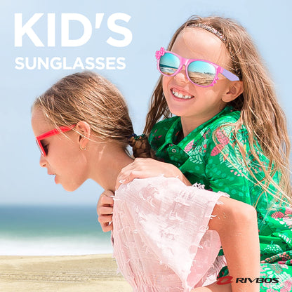 RIVBOS Rubber Sunglasses Children's Polarised UV400 Protection Flexible Glasses with Strap Boys Girls Baby and Children Age 3-10 RBK002-1
