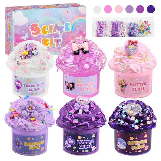 6 Stück Lila Farbverlauf Slime Sortiment (Schneereis, Butter, Crystal) für Kinder, Geschenk Geburtstag/Weihnachten/Halloween DlY Bastelset fur Madchen & Jungen