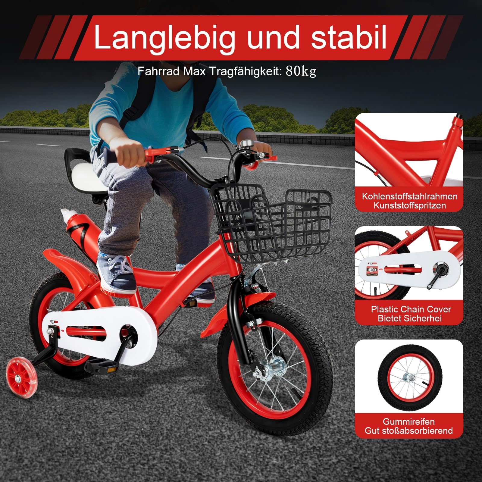 Charocean 12 Zoll Kinderfahrrad für ab 2-5 Jahre Jungen & Mädchen, Upgraded Kinder Fahrrad mit Stützrädern, Fahrrad für Kinder, HöHenverstellbar Kinderfahrräder für Schulung Outdoor Reiten - Meloni2