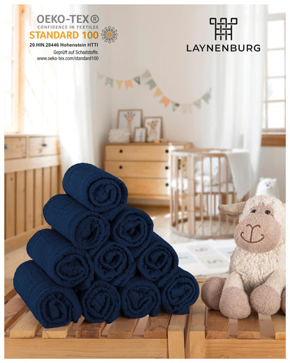 LAYNENBURG 10er-Set Premium Spucktücher Baby aus extra weichem Musselin - 100% Baumwolle - 30x50cm - Oeko Tex 100 - Musselin-tücher als Mulltücher, Mullwindeln oder Stoffwindeln (weiß)