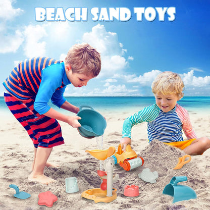 Sanlebi Sand Toy Set, Children's Sandpit Toy with Bucket, Sand Shapes, Mesh Bag, Beach Outdoor Games for Boys and Girls