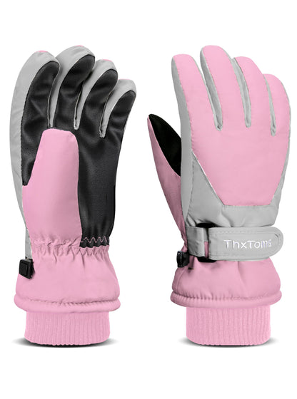 ThxToms Children's Ski Gloves, Winter Snow Ski Gloves, -15°C, Windproof, Waterproof, Warm, PU Thickened Cold Weather, Outdoor Sports, Snowboarding, Skiing, Bike, for Boys and Girls aged 3-13 Years Old