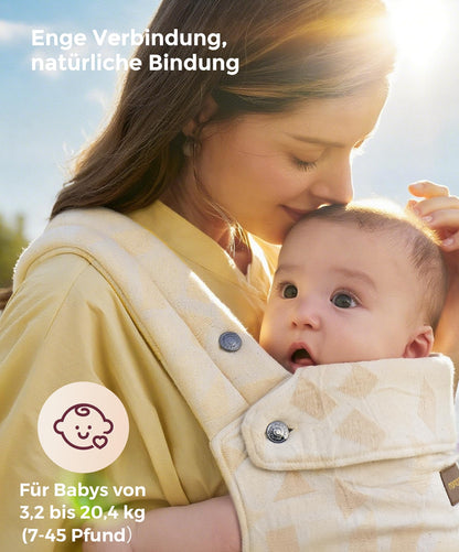 Momcozy Babytrage aus 100% Baumwolle – Baby Carrier für Kleinkind (3-24 Monate, 3,2-20 kg) · Ergonomische M-Position · X-Rücken · Taillengurt 64-127cm, Khaki
