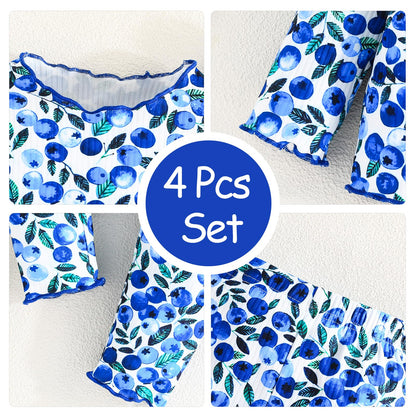 Kleinkind Baby Mädchen Kleidung Set Rüschen gerippt Kurzarm / Langarm T-Shirt Tops + Shorts Hosen 4 Stück Sommer Herbst Süße Outfits Set