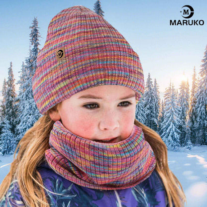 MARUKO Children's Winter Hat Scarf Gloves Set 3 in 1, Toddler Knitted Beanie Neck Warmer, Thick Fleece Thermal Knit Hat Scarf Gloves Set for Children Aged 2-8
