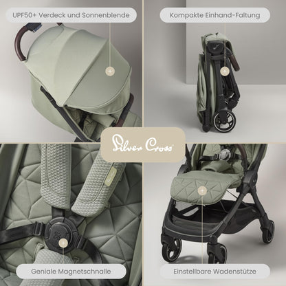 Silver Cross | Clic Kompakt-Kinderwagen | Reisekinderwagen | faltbarer & leichter Kinderwagen | Kabinengröße | Neugeborene - 4 Jahre | Almond