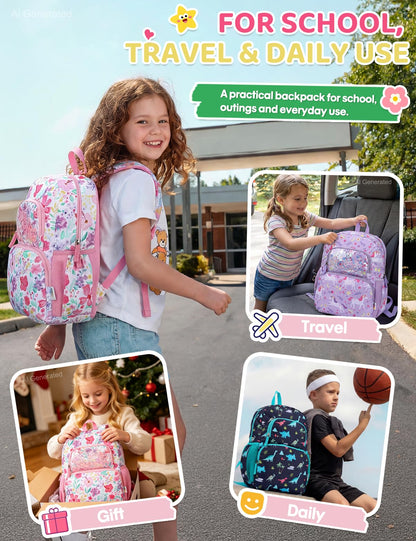 Kinderrucksack für Mädchen 5–8 Jahre, 12L Leichter & Wasserabweisender mit Brustgurt, Perfekt für Vorschule & Grundschule，Regenbogen