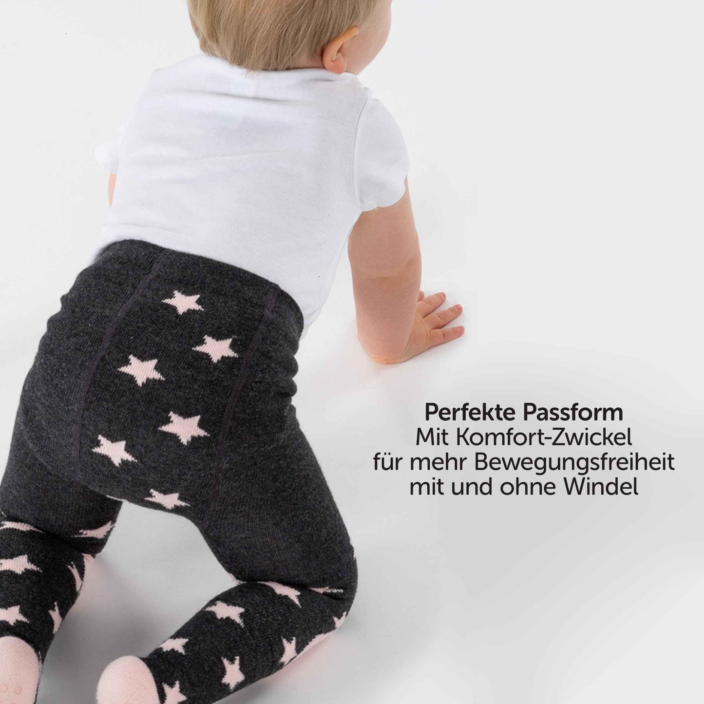 LaLoona Baby Crawling Tights with ABS Sole - Elastic Children's Tights with Non-Slip Nubs - Stars / Pink