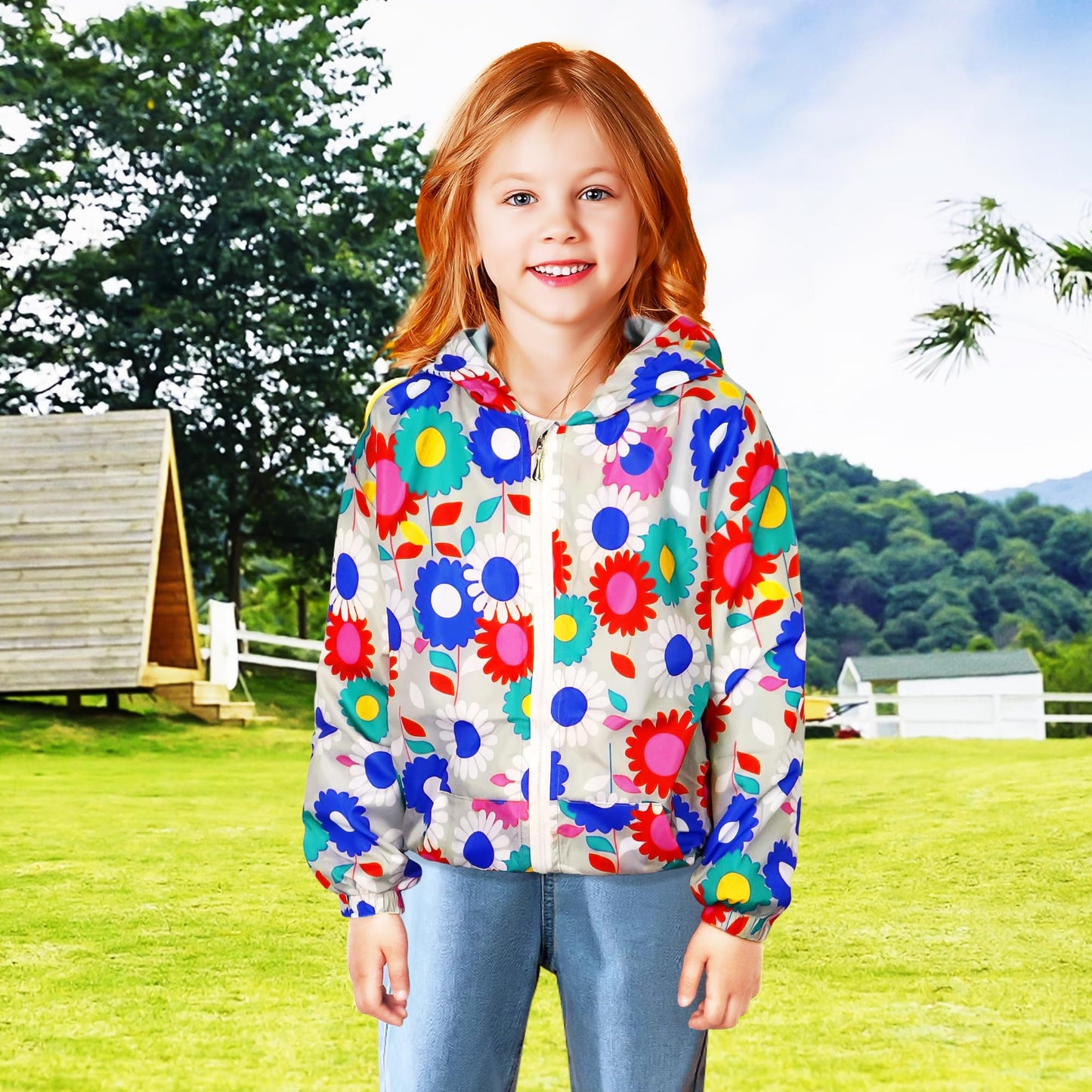 JinBei Jacken Mädchen Jacke Baby Kinder Kapuzen Sweatjacke Kapuzenjacke Cartoon Aufdruck Winddicht Mantel Windjacke Übergangsjack Frühling Herbst Outwear Softshelljacke Regenjacken 1-7 Jahre