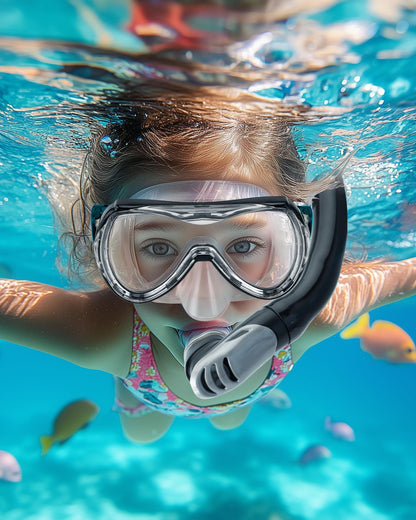 OutdoorMaster Marlin Children's Snorkel Set, Adjustable Strap, Dry Top Diving Mask, Anti-Fog Snorkel Mask, Children's Swimming Goggles for Boys and Girls, Age 4-14