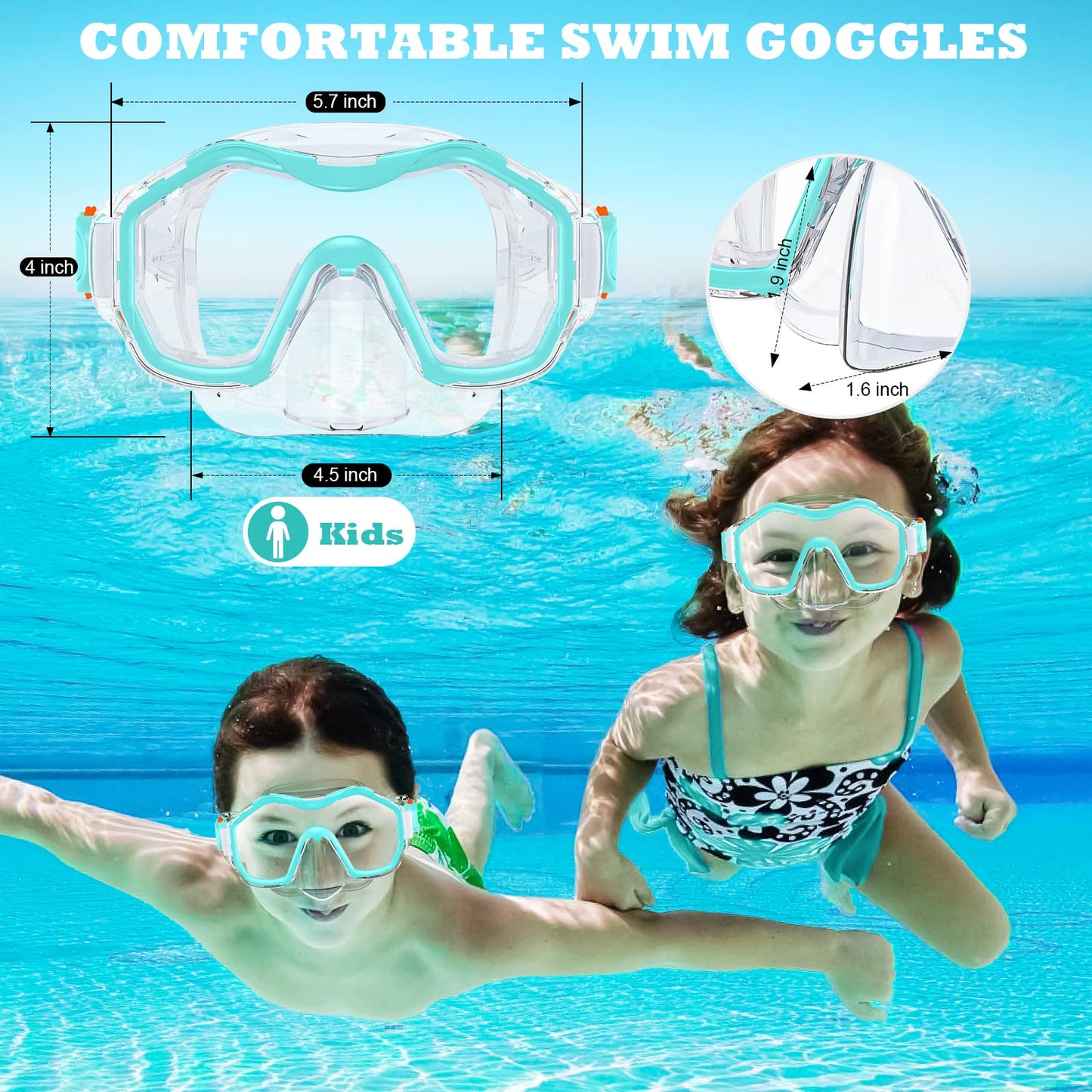 JEMULICE Taucherbrille Kinder, Schwimmbrille Kinder Schnorchelmaske für Jungen Mädchen, Tauchmaske mit Nasenabdeckung 180°Panorama HD Anti Nebel Anti-Leck Schwimmmaske für Kinder 4-16 Jahre