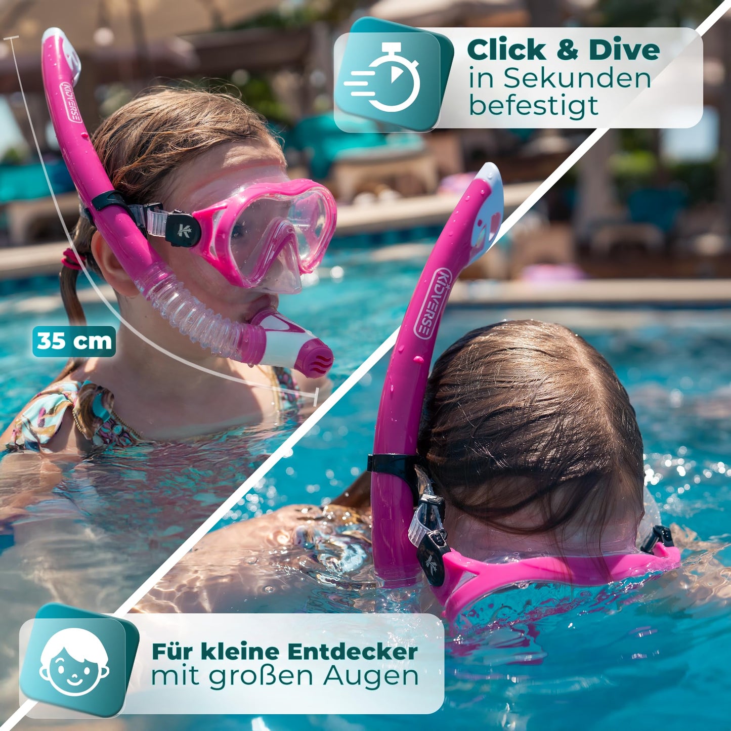 KIDVERSE Schnorchelset Kinder - Taucherbrille mit Schnorchel - Panorama Taucherbrille mit Nase - Kindertaucherbrille Alternative Schnorchelmaske