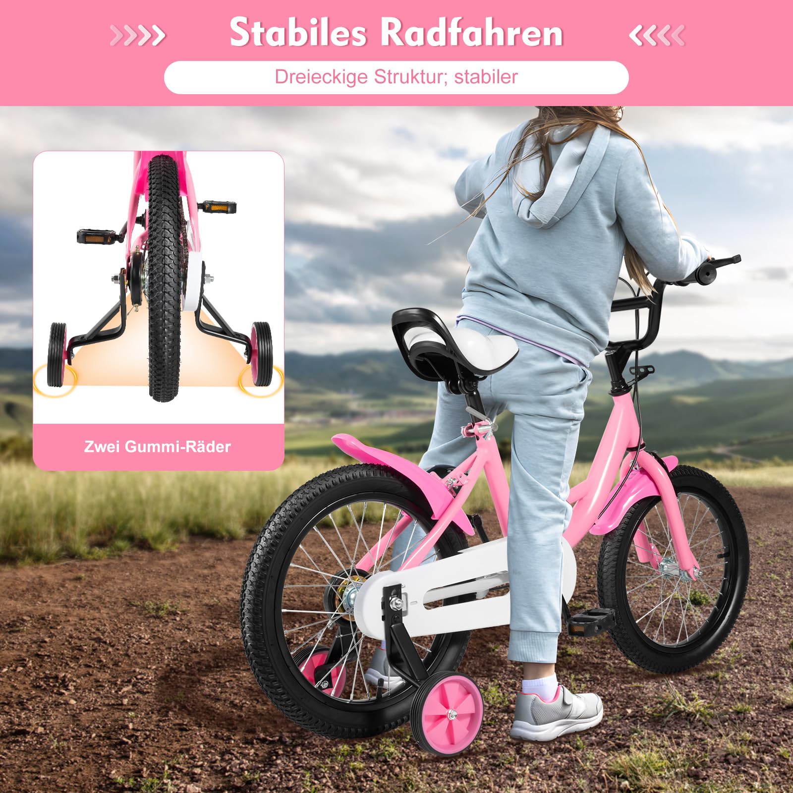 HUSPOO 16 Zoll Kinderfahrrad, Kinderfahrrad für Jungen und Mädchen Kinder, Anfänger Fahrrad Kinderfahrrad Radfahren mit Stabilisatoren und Korb, geeignet für Kinder im Alter von 5-8 Jahren - Meloni2
