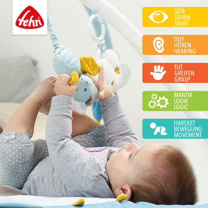 Fehn 3-D-Activity-Decke Spielbogen Peru – Baby Krabbeldecke mit 5 abnehmbaren Spielzeugen zum Greifen – Spieldecke für Babys und Kinder ab 0+ Monaten – Krabbelmatte als Geschenk zur Geburt