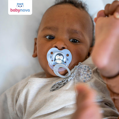 babynova Schnullerkette mit Clip - Schnullerhalter kompatibel mit Schnullern mit Ring - Kinderwagen Zubehör - BPA-frei - Rosa Herzen