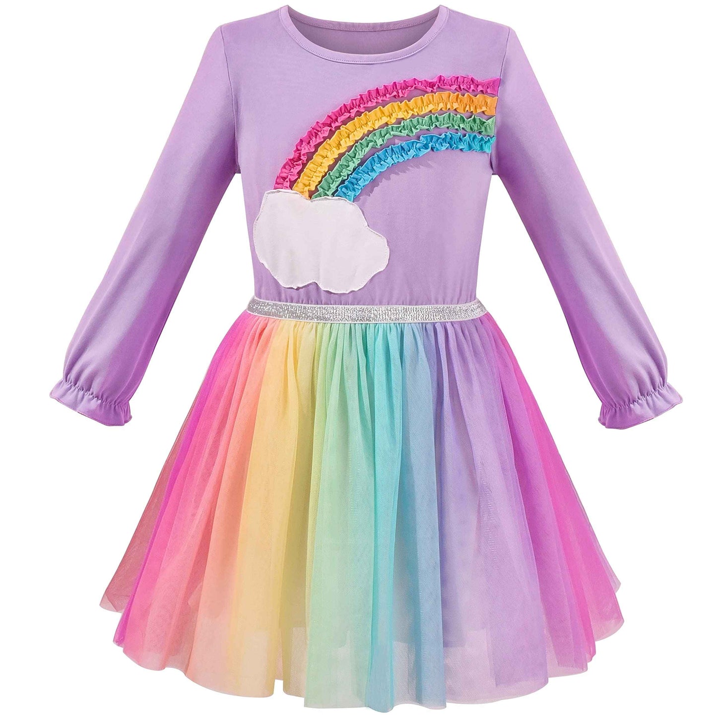 Girls' Long-Sleeve Tutu Skirt Tie Party Size 110–146