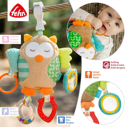 Fehn Activity-Spieltier Teddy – Baby Motorikspielzeug für Kinderwagen, Kinderbett und Babyschale zum Beißen, Greifen und Geräusche erzeugen – Beißring Spielzeug für Babys und Kinder ab 0+ Monaten