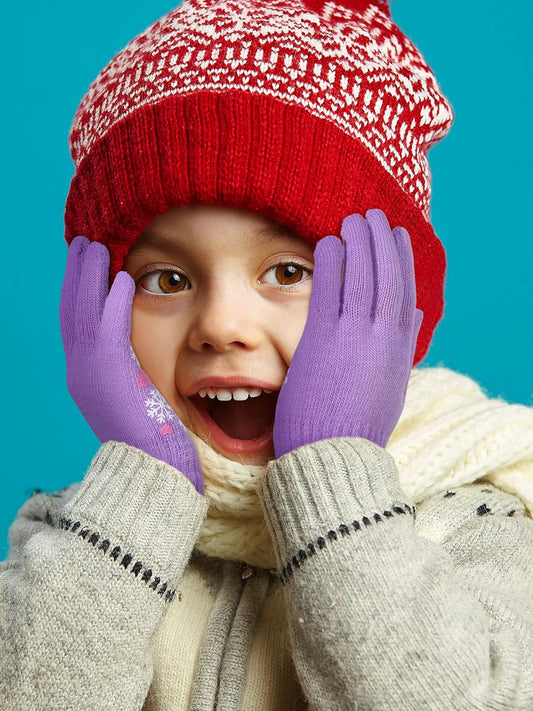 Geyoga 3 Paar Kinder Handschuhe Kleinkind Vollfinger Strickhandschuhe für 5-10 Jährig Kinder Mädchen (Lila, Rosa, Rosarot)