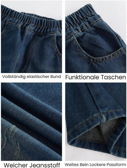 Baggy Jeans Jungen Weites Bein Gummibund Denim Jeanshosen Gr.120-170 | Baumwolle Lässige kinder Jeans Jungen Elastischer Freizeithose für 5-14 Jahren