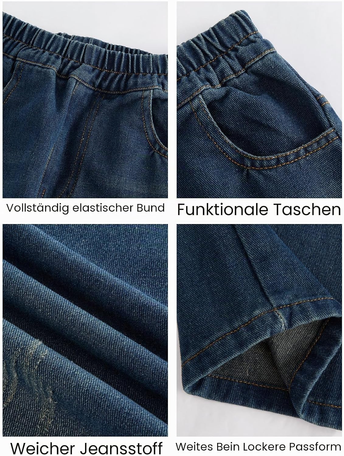 Baggy Jeans Jungen Weites Bein Gummibund Denim Jeanshosen Gr.120-170 | Baumwolle Lässige kinder Jeans Jungen Elastischer Freizeithose für 5-14 Jahren