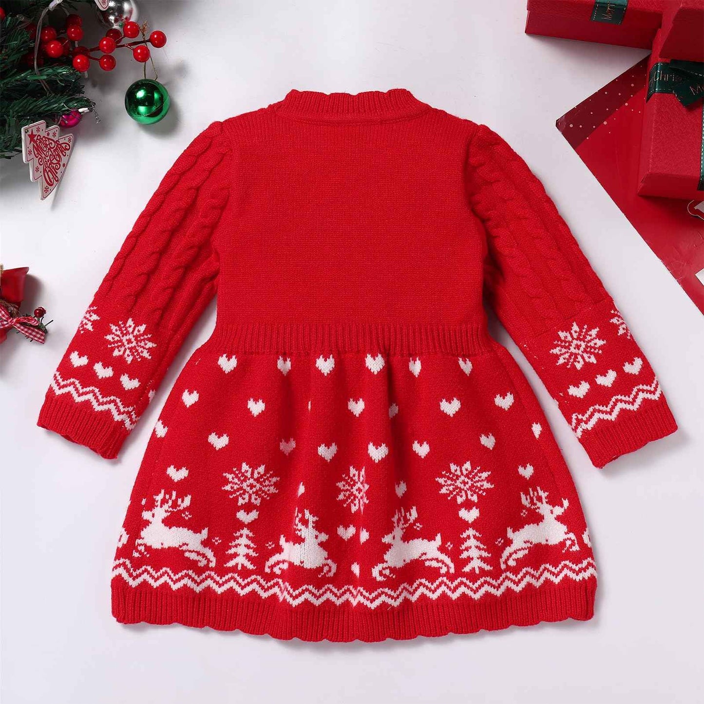 FYMNSI Baby Girls' Christmas Jumper Knitted Dress Long Sleeve Knitted Dress Warm Autumn Winter Christmas Dress Party Dress