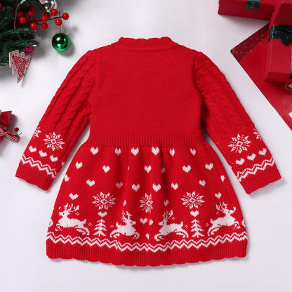 FYMNSI Baby Girls' Christmas Jumper Knitted Dress Long Sleeve Knitted Dress Warm Autumn Winter Christmas Dress Party Dress
