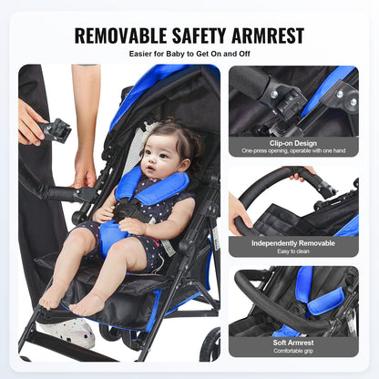 VEVOR Leichter Kinderwagen, kompakt, einfach zusammenklappbar, mit verstellbarer Rückenlehne, Rahmen aus Karbonstahl, großer Aufbewahrungskorb, Kinderwagen mit Schirm für Reisen und mehr, Schwarz/Pink - Meloni2
